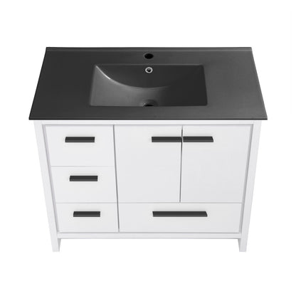 Virage 36 in. White Bathroom Vanity With Black Ceramic Sink Top