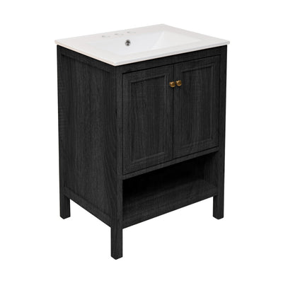 Chateau 24" Freestanding Bathroom Vanity in Black Oak with 3-Hole Centerset Sink Top