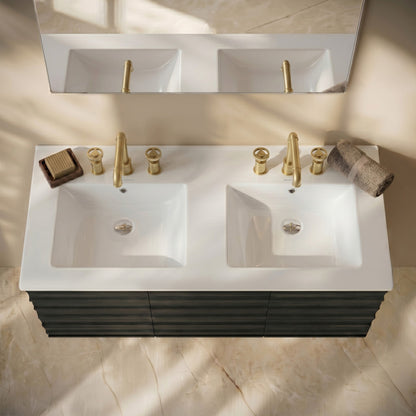 48" 3-Hole Widespread Double Basin Vanity Sink Top in Glossy White
