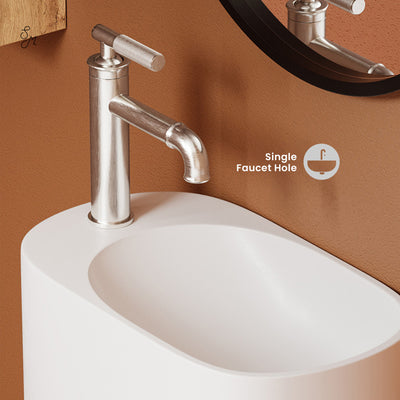 Terre 18" Solid Surface Oval Wall-Mounted Sink with Left Side Faucet Mount in Matte White