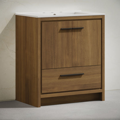 Virage 30" Freestanding Bathroom Vanity in Brown Oak with 3-Hole Widespread Sink Top