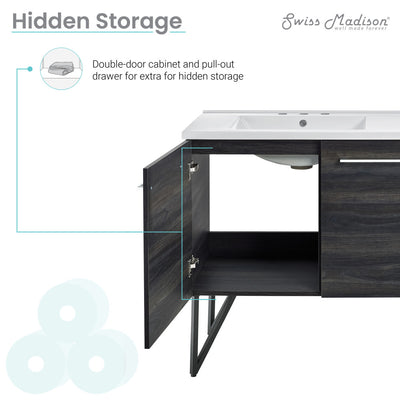 Annecy 60 in. Black Walnut, Double Basin Bathroom Vanity With White, 3-Hole Artificial Stone Sink Top