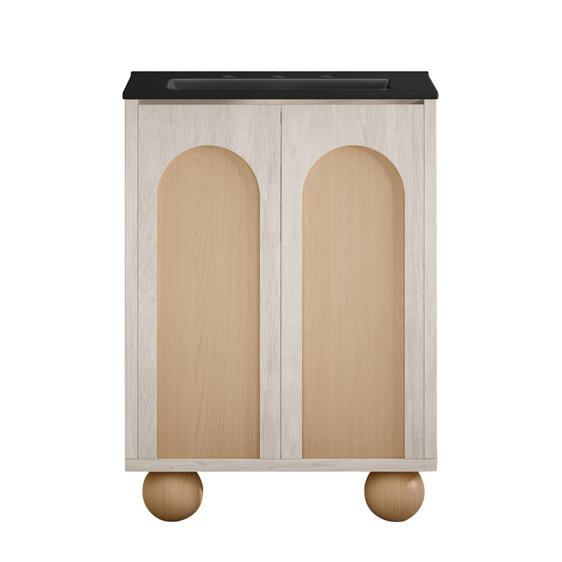 Plaisir II 24" Freestanding Bathroom Vanity in White Oak with Black 3-Hole Widespread Sink Top
