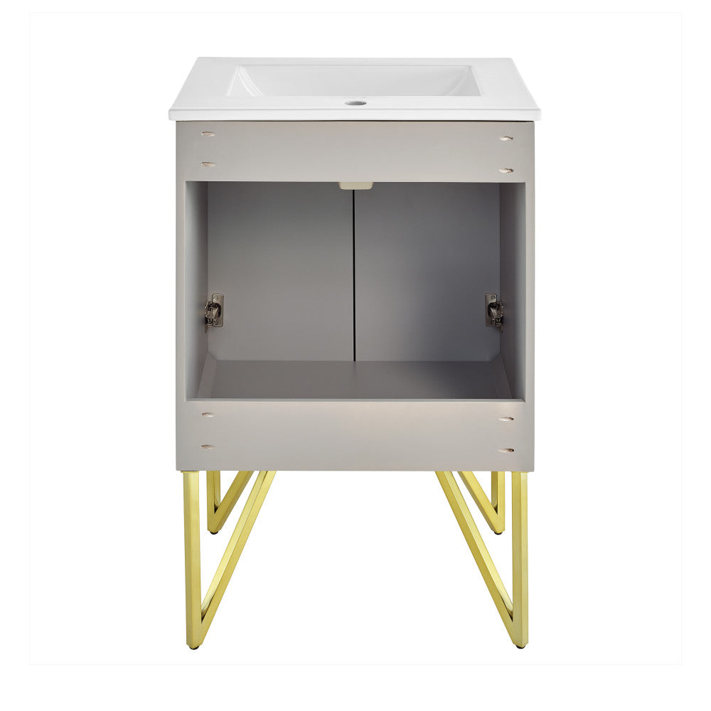 24-inch freestanding bathroom vanity in diamond gray with single sink and gold legs.