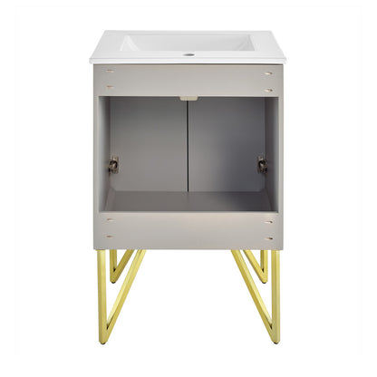 24-inch freestanding bathroom vanity in diamond gray with single sink and gold legs.