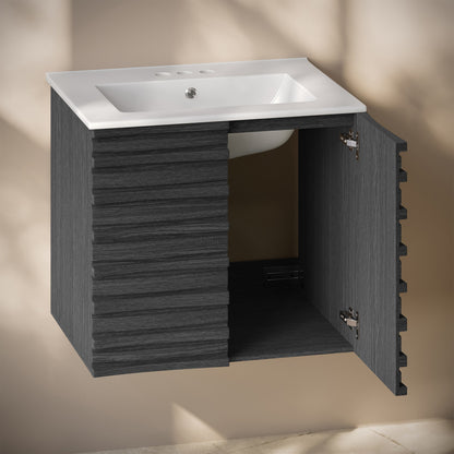 Cascade 24" Wall-Mounted Bathroom Vanity in Black Oak with 3-Hole Centerset Sink Top