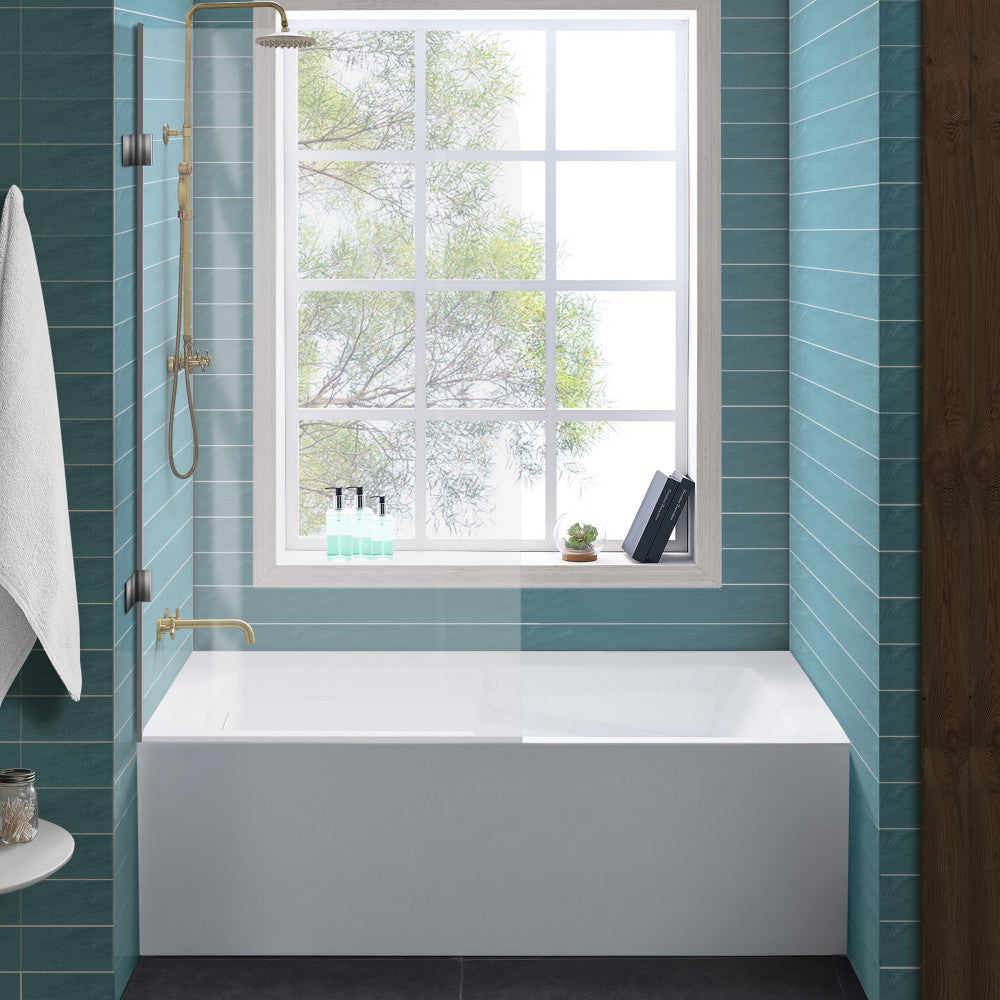 Voltaire 60 x 30 Skirted Left Drain Soaking Apron Bathtub in Glossy White with Integrated Overflow and Armrest, Drain Included
