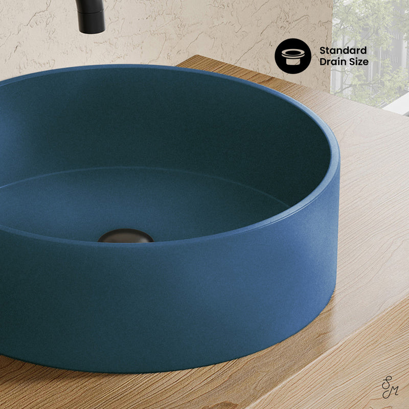 Lisse 14.5" Concrete Round Vessel Sink in Matte Royal Blue