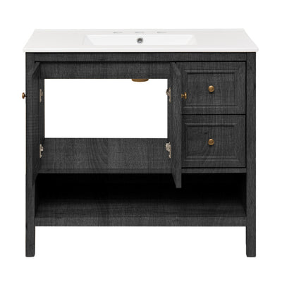 Chateau 36" Freestanding Bathroom Vanity in Black Oak with 3-Hole Widespread Sink Top