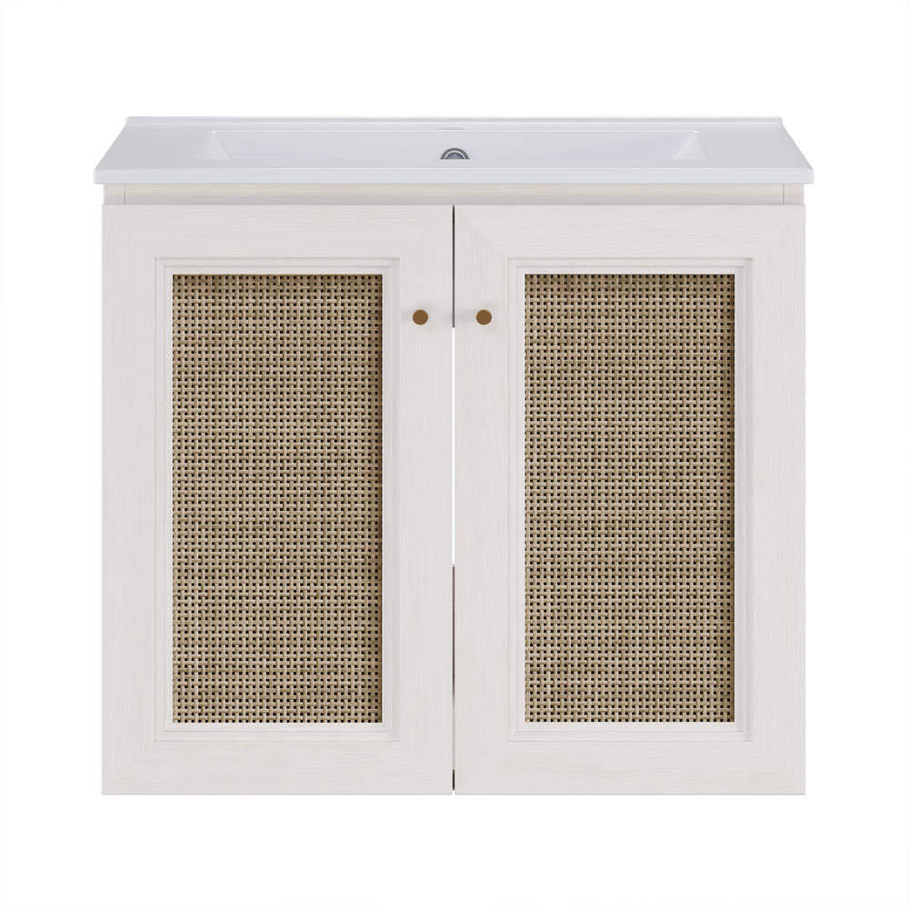 Classe 24" Wall-Mounted Bathroom Vanity in White Oak with Single Faucet Hole Vanity Top