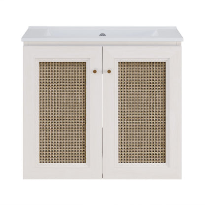 Classe 24" Wall-Mounted Bathroom Vanity in White Oak with Single Faucet Hole Vanity Top