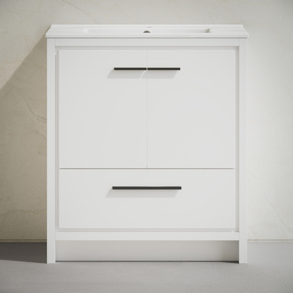 Virage 30" Freestanding Bathroom Vanity in White with Sink Top