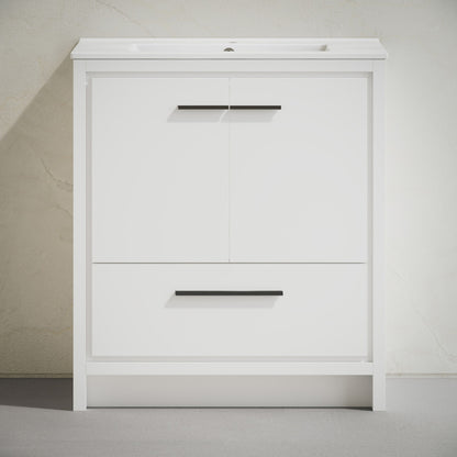 Virage 30" Freestanding Bathroom Vanity in White with Sink Top
