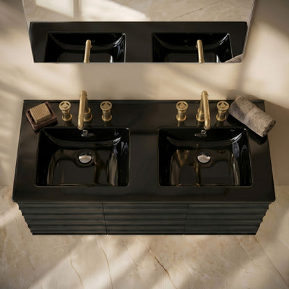 48" 3-Hole Widespread Double Basin Vanity Sink Top in Glossy Black