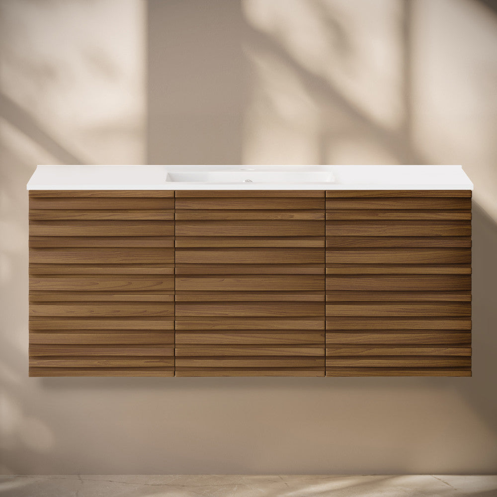 Cascade 48" Wall-Mounted Bathroom Vanity in Brown Oak with Sink Top