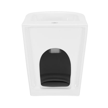 Floor-mount classic bidet in glossy white with a sleek, rectangular design and chrome faucet holes.