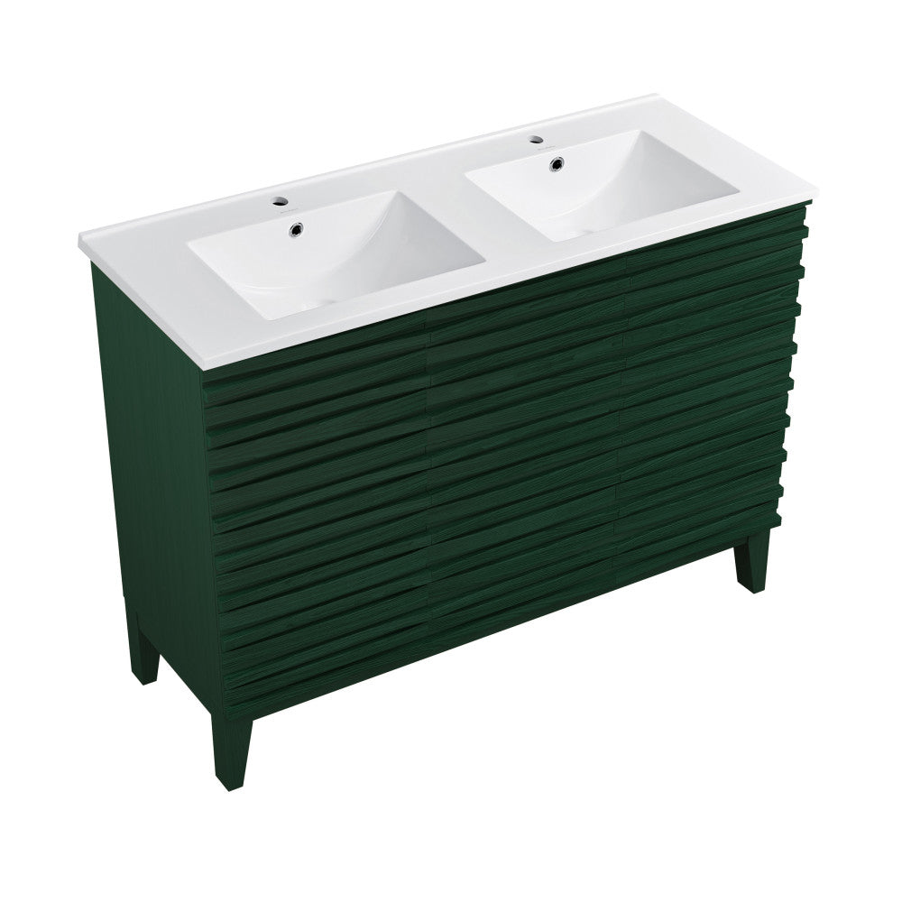 Cascade 48" Freestanding Bathroom Vanity in Green Oak with Double Basin Sink Top