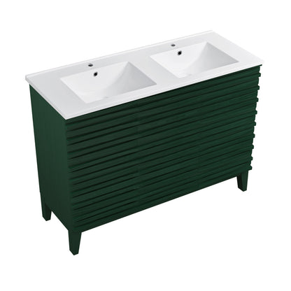 Cascade 48" Freestanding Bathroom Vanity in Green Oak with Double Basin Sink Top