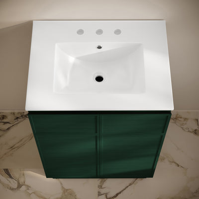 St. Tropez 24" Freestanding Bathroom Vanity in Green Oak with 3-Hole Widespread Sink Top