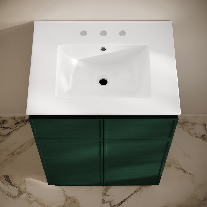 St. Tropez 24" Freestanding Bathroom Vanity in Green Oak with 3-Hole Widespread Sink Top