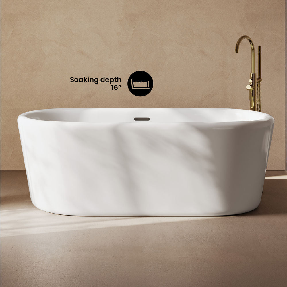 Nanterre 68" Soaking Freestanding Bathtub in Glossy White, Drain Included
