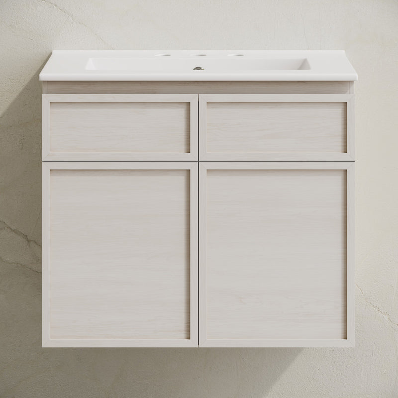 St. Tropez 24" Wall-Mounted Bathroom Vanity in White Oak with 3-Hole Widespread Sink Top