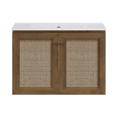 Classe 30" Wall-Mounted Bathroom Vanity in Brown Oak with Single Faucet Hole Vanity Top