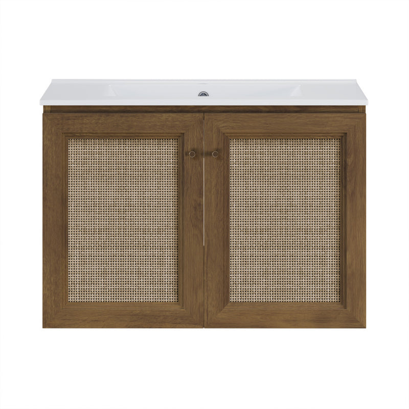 Classe 30" Wall-Mounted Bathroom Vanity in Brown Oak with Single Faucet Hole Vanity Top