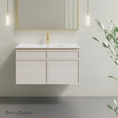 St. Tropez 36" Wall-Mounted Bathroom Vanity in White Oak with Sink Top