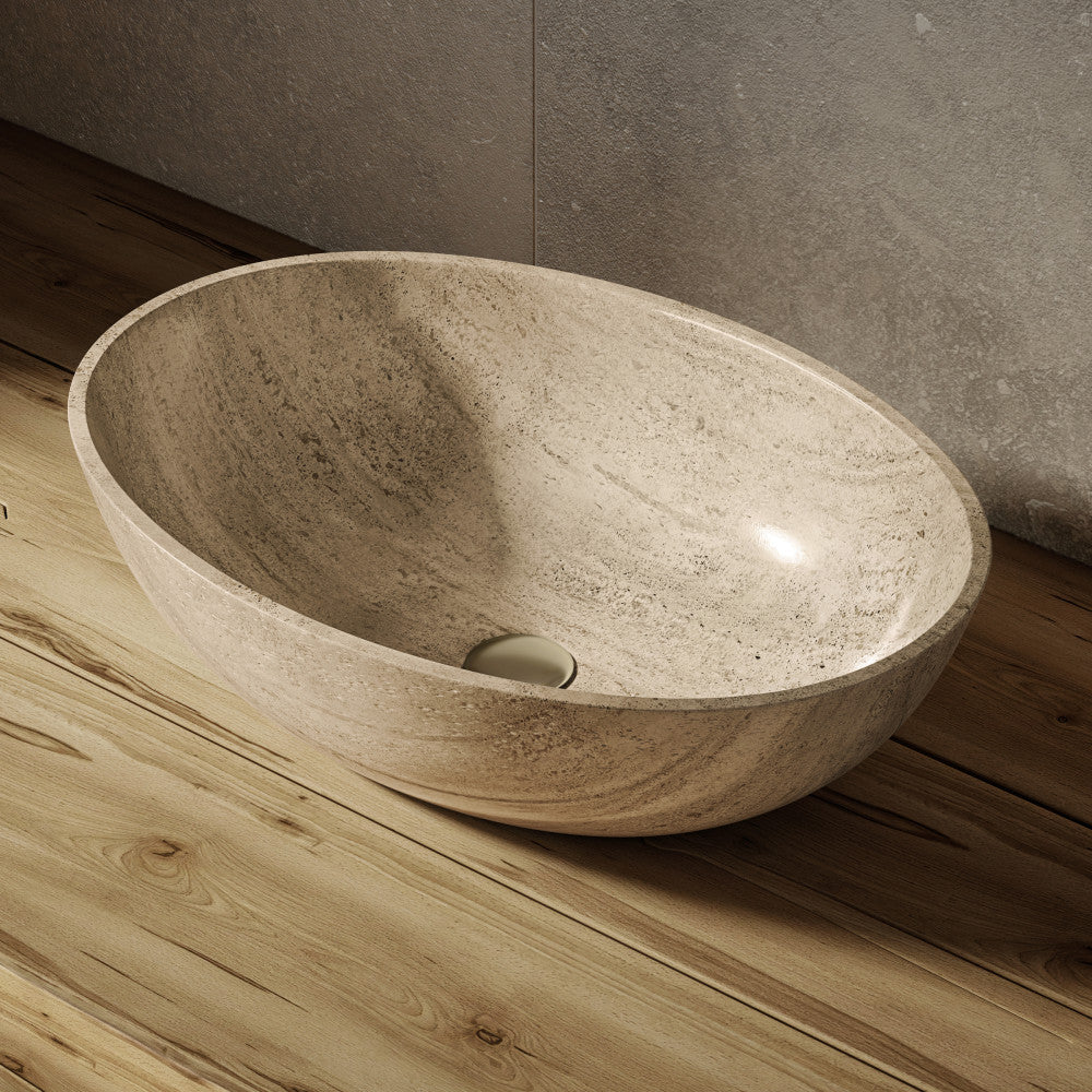 Ivy 20" Natural Marble Oval Vessel Sink in Polished Travertine