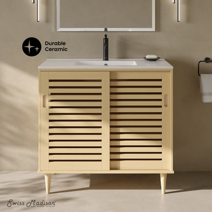 Delice 36" Freestanding Bathroom Vanity in Natural Oak with Sink Top