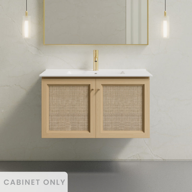 Classe 36" Wall-Mounted Bathroom Vanity in Natural Oak without Sink Top
