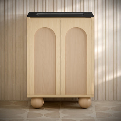 Plaisir II 24" Freestanding Bathroom Vanity in Natural Oak with Black Sink Top