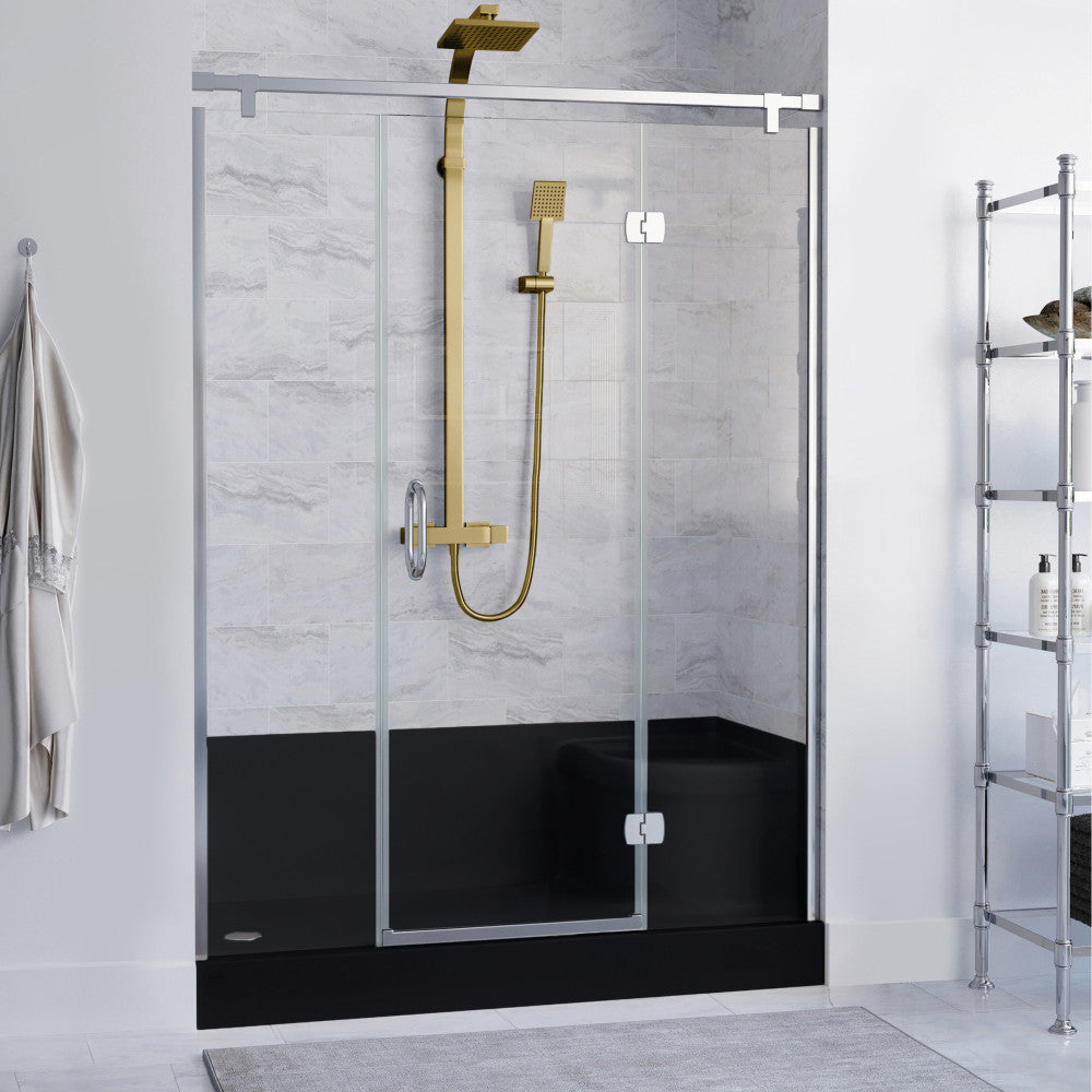 Aquatique 60" x 32" Left Drain, Shower Base in Matte Black