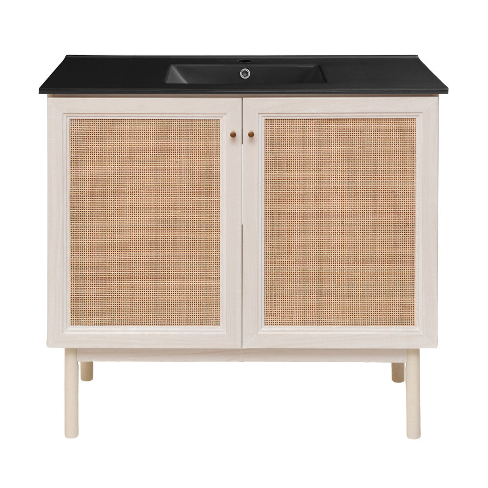 Classe 36" Freestanding Bathroom Vanity in White Oak with Black Sink Top