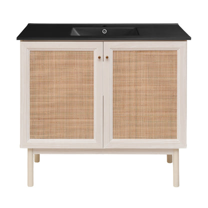 Classe 36" Freestanding Bathroom Vanity in White Oak with Black Sink Top