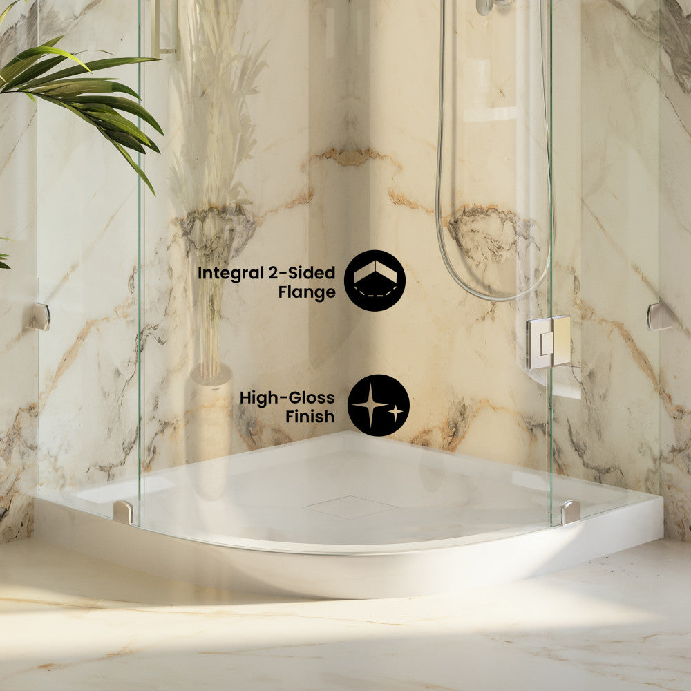 Marquette 34 in. x 34 in. Rounded Corner Single-Threshold Shower Base with Center Drain in Glossy White