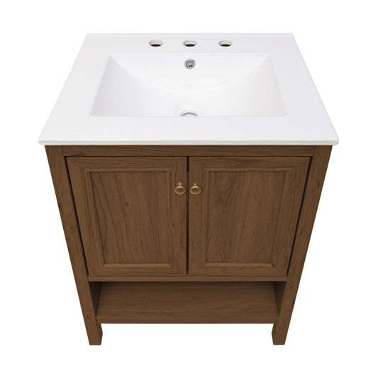 Chateau 24" Freestanding Bathroom Vanity in Brown Oak with 3-Hole Widespread Sink Top