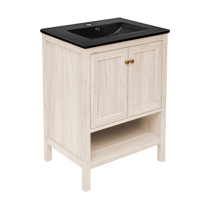 Chateau 24" Freestanding Bathroom Vanity in White Oak with Black Sink Top