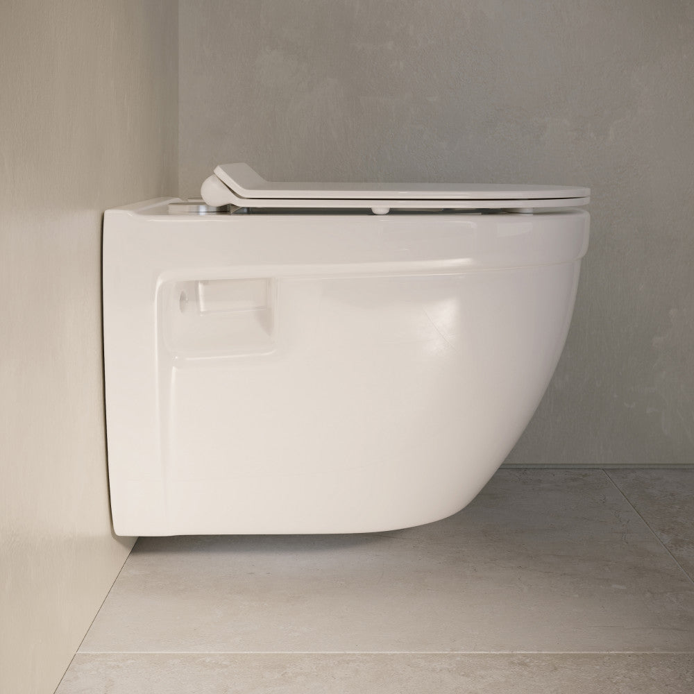 Ivy Wall-Hung Toilet Bundle 0.8/1.6 GPF Dual Flush in Glossy White with Black Flush Plate
