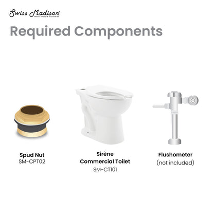 Elongated floor-mounted commercial toilet bowl with comfort height and top flush spud flushometer connection.
