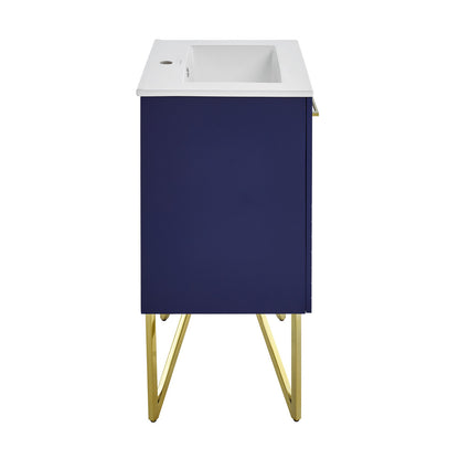 24-inch freestanding bathroom vanity in granger blue with sink top and gold metal legs.
