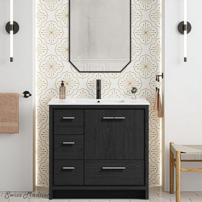 Virage 36" Freestanding Bathroom Vanity in Black Oak with Sink Top