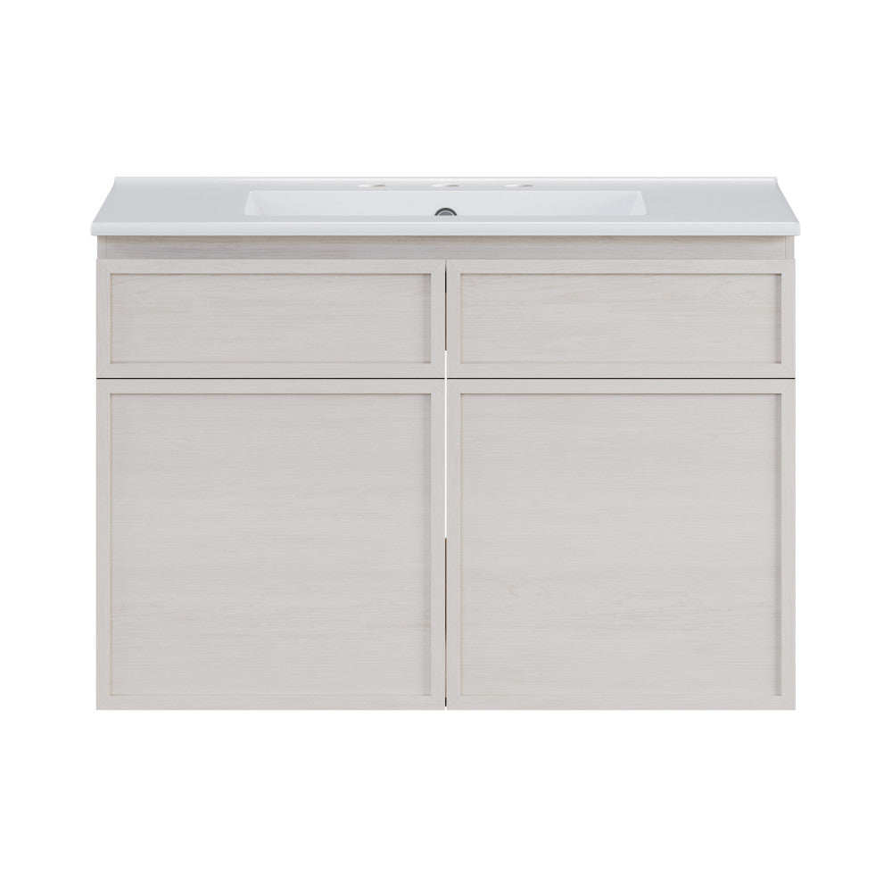 St. Tropez 30" Wall-Mounted Bathroom Vanity in White Oak with 3-Hole Widespread Sink Top