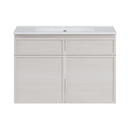 St. Tropez 30" Wall-Mounted Bathroom Vanity in White Oak with 3-Hole Widespread Sink Top