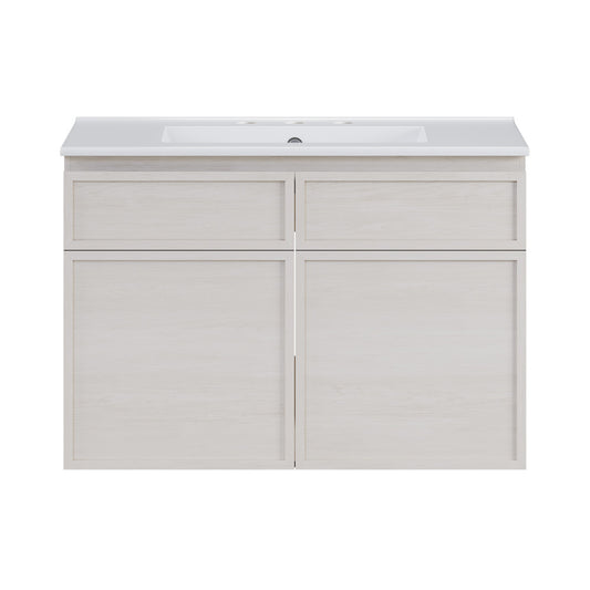 St. Tropez 30" Wall-Mounted Bathroom Vanity in White Oak with 3-Hole Widespread Sink Top