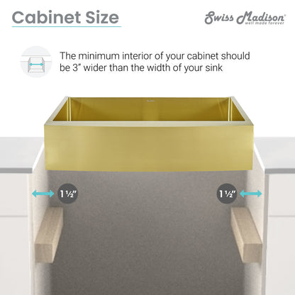 30x21-inch gold stainless steel farmhouse kitchen sink with single basin and apron front.