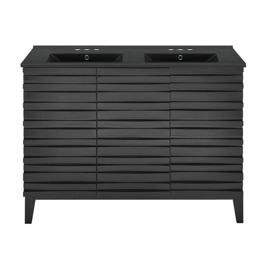 Cascade 48 in. Black Oak, Double Basin Bathroom Vanity With Black, 3-Hole Centerset Ceramic Sink Top