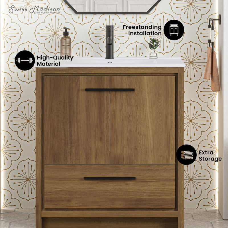 Virage 30" Freestanding Bathroom Vanity in Brown Oak with Sink Top
