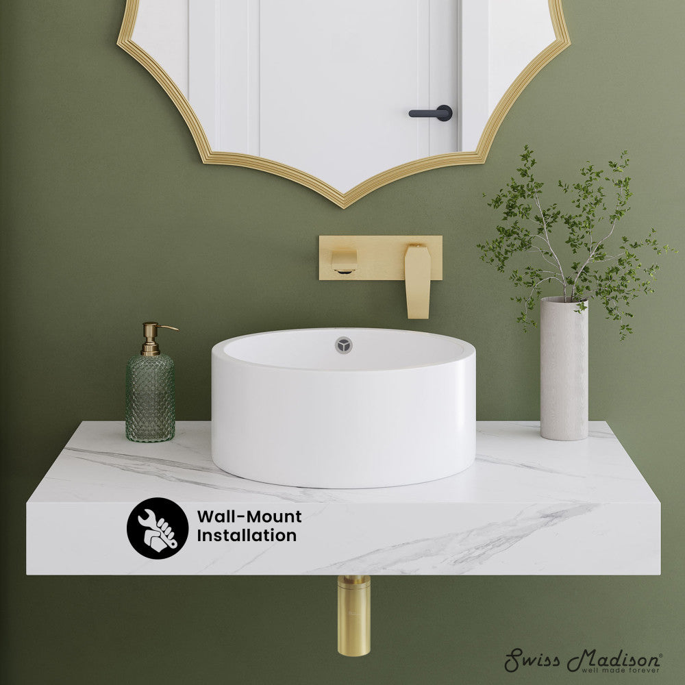 Monaco 36" Floating Bathroom Shelf with Vessel Sink in White Marble